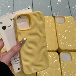 Simple Candy สี Wave ริ้วรอยเคสโทรศัพท์สําหรับ iPhone 17 16 15 14 13 12 11 Pro Max Plus Luxury Glossy Ruffle น้ํา Ripple