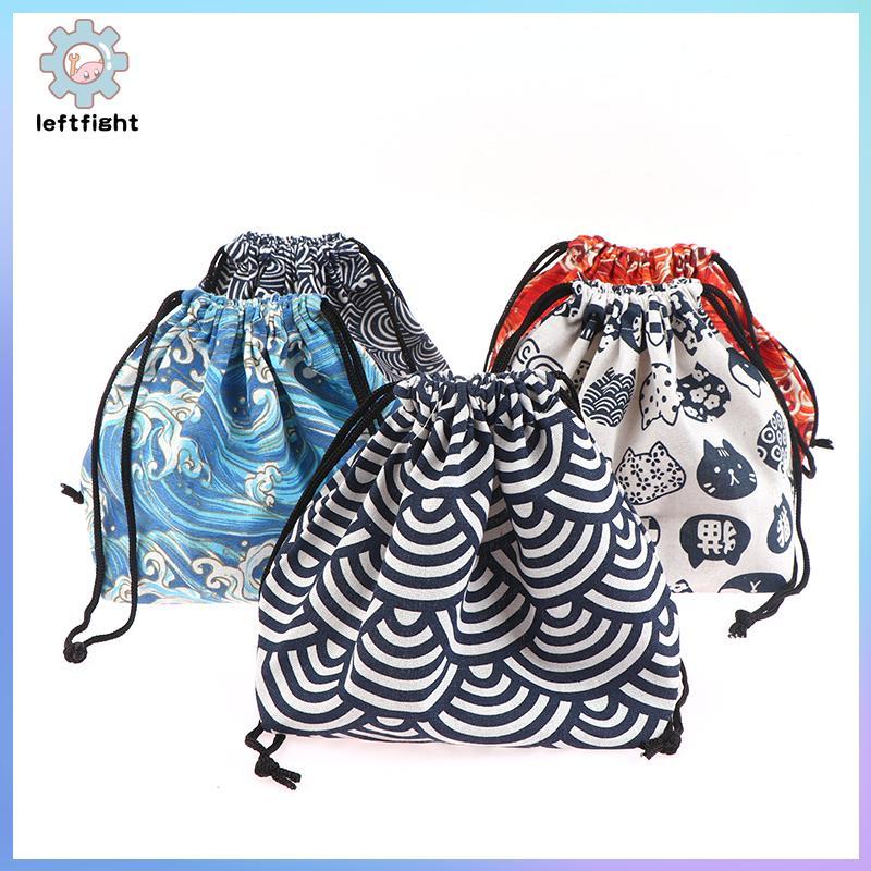 LEFT 1 PC สไตล์ญี่ปุ่น Drawstring กล่องอาหารกลางวันกระเป๋าสําหรับ Travel Picnic แบบพกพา Easy Wash Bento กล่องอาหารกลางวัน Tote กระเป๋า GHT