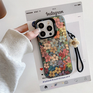เคส iPhone 13: ลายดอกไม้เต็มหน้าจอพร้อมสายคล้อง เคสโทรศัพท์เหมาะสำหรับ iPhone 11 11PROMAX เคสนุ่มลายมาการองสำหรับ iPhone