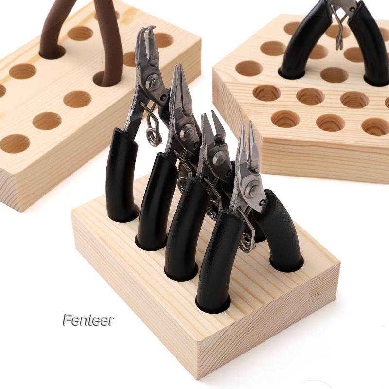 [Fenteer] Desktop Pliers Storage Rack Wooden Block Organizer Stand Handy Tool Holder for Workspace T
