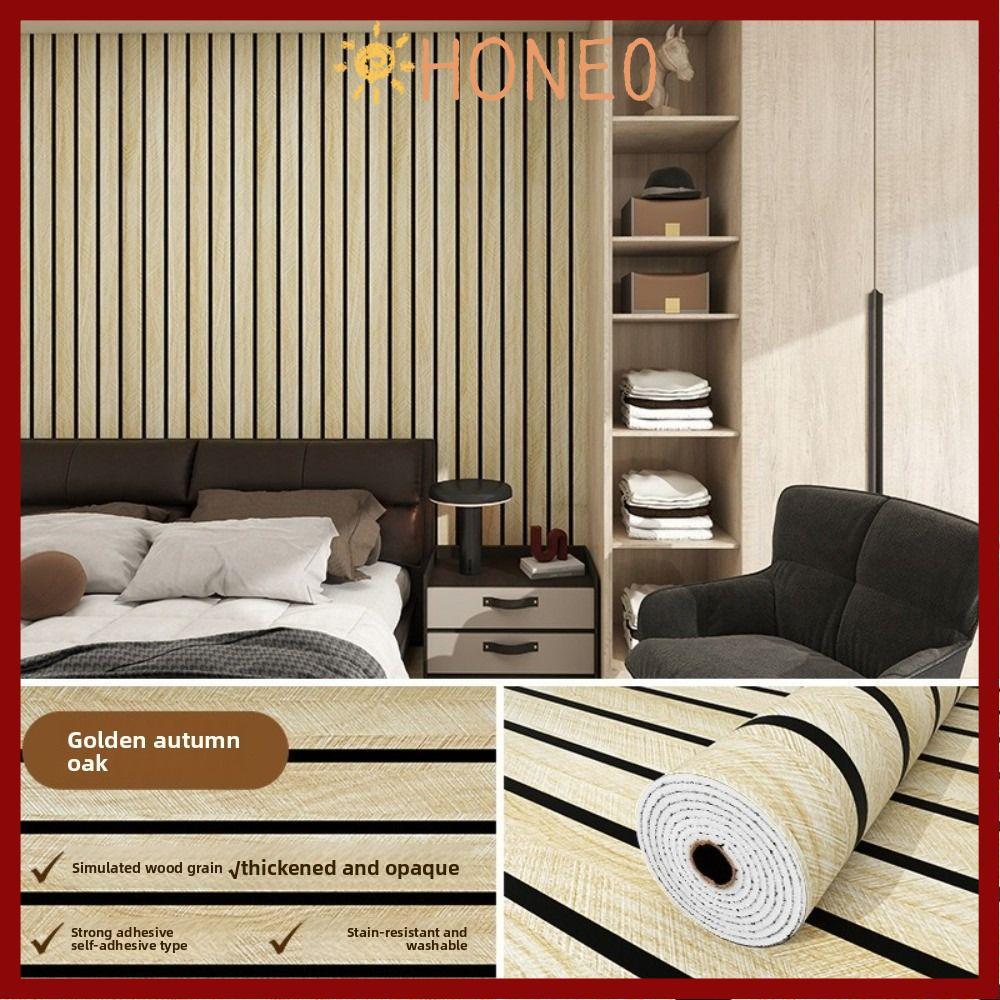 HONE เพดานโฟม, สติ๊กเกอร์ติดผนัง 0.6x3m มีกาวในตัว, เปลือกลายไม้เชิงเส้นและติดวอลล์เปเปอร์บ้านกันน้ํ