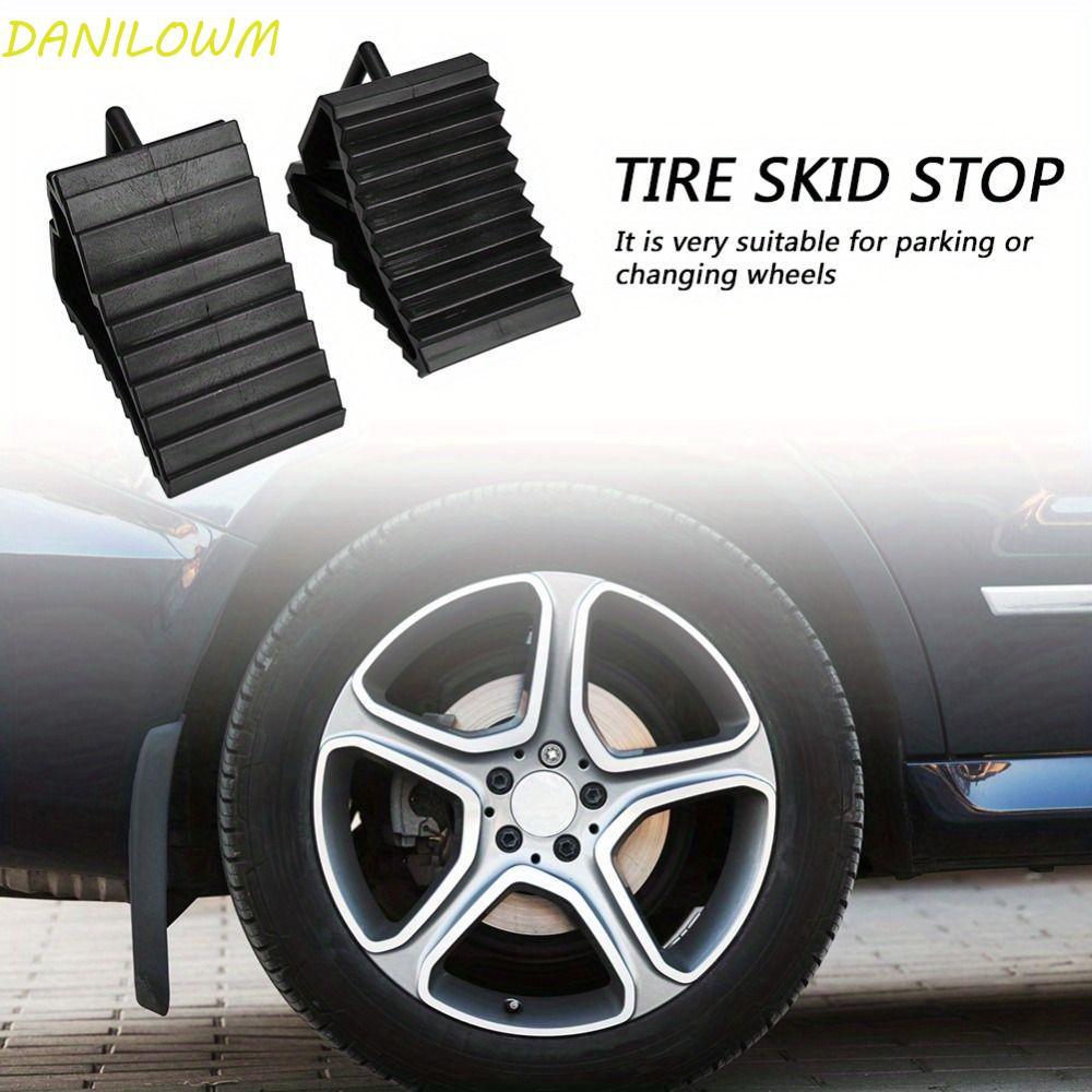 DANILOWM Tyre Chock, Heavy Duty Anti-slip Wheel Chock, Stoppers ฐานพลาสติกแบบพกพา Black Wheel Stoppe