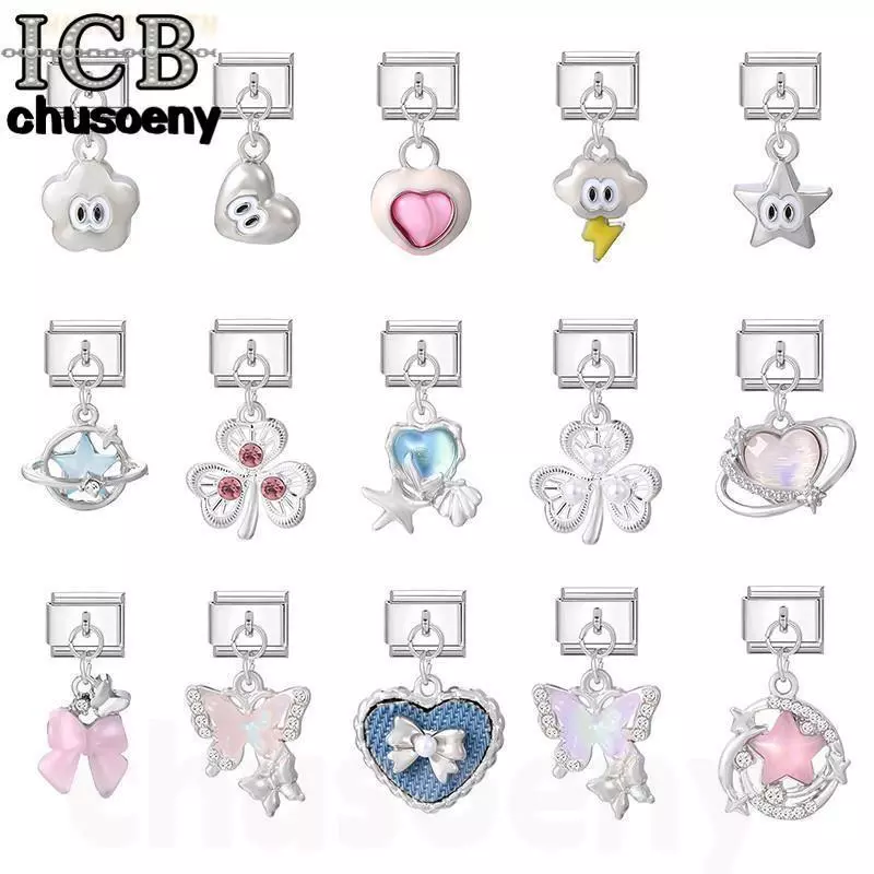 สร้อยข้อมือลายผีเสื้อและหัวใจสไตล์อิตาลี สแตนเลสขนาด 9 มิลลิเมตร เครื่องประดับย้อนยุคเพิ่มบุคลิกภาพ