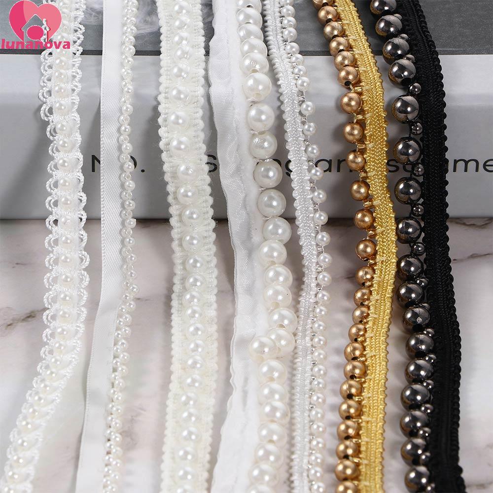 LUNANOVA Ribbon Tape Craft สําหรับชุดแต่งงานตกแต่งคอปกผ้าลูกปัดไข่มุกวินเทจอุปกรณ์เย็บผ้า