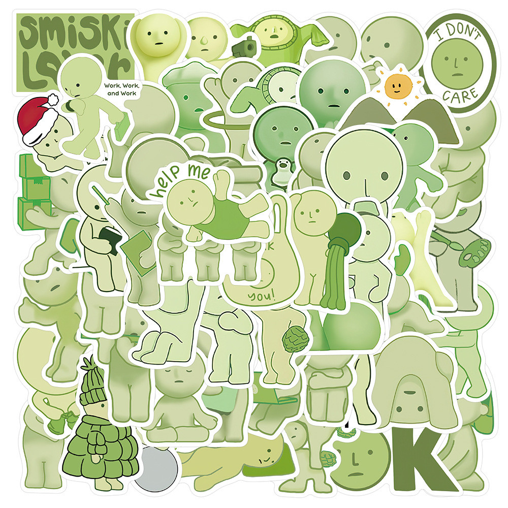 54 ชิ้น SMISKI สติกเกอร์การ์ตูนสีเขียวตุ๊กตาของเล่นน่ารักตกแต่ง Decals สําหรับเด็กรางวัล DIY Craft