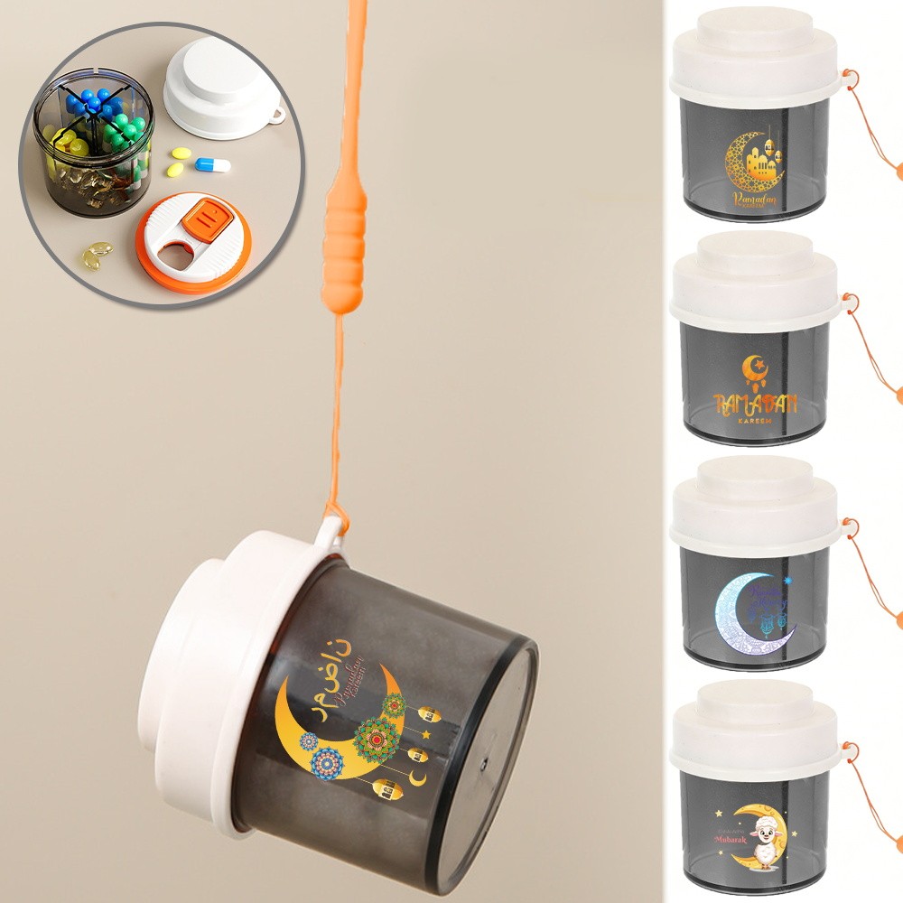 Wearable Lanyard Medicine Organizer Compartment Pill Box Outdoor Portable Medical Storage Box Moon P