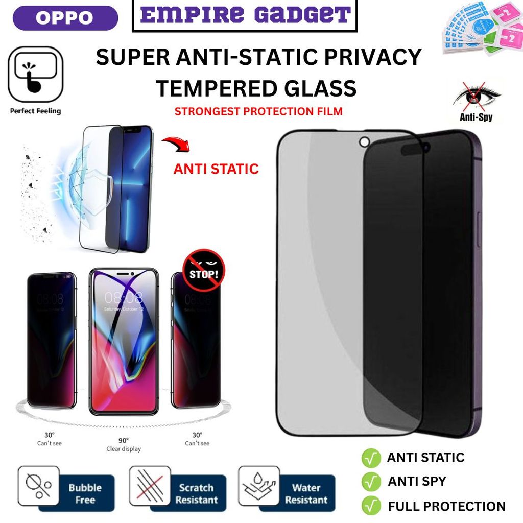 Anti Static Privacy OPPO Reno 15F,15,14Pro,14F,13,13F,12F,11F,A6Pro,A5Pro,A3Pro,A98 กระจกนิรภัยป้องก