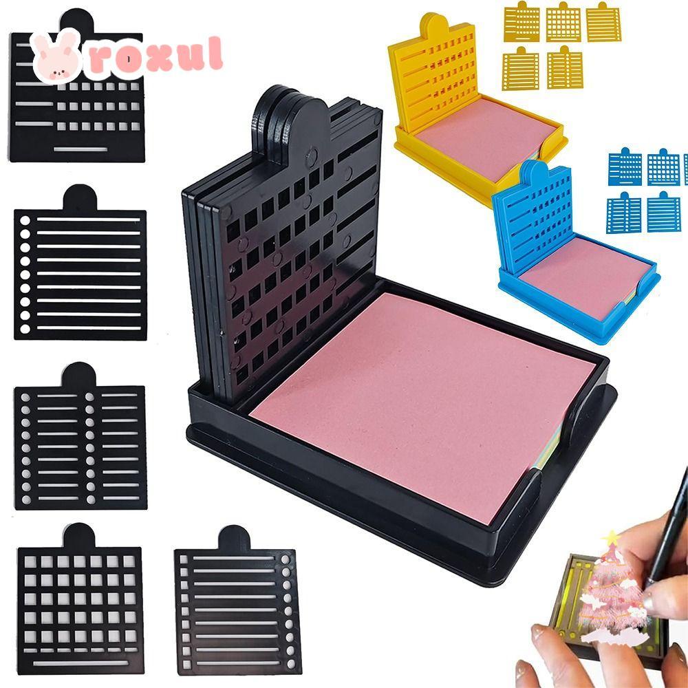 ROXUL Sticky Note Stencil, Sticky Note Storage Tools Note Box Sticky Note Holder Set, ห้าแม่แบบ Stic