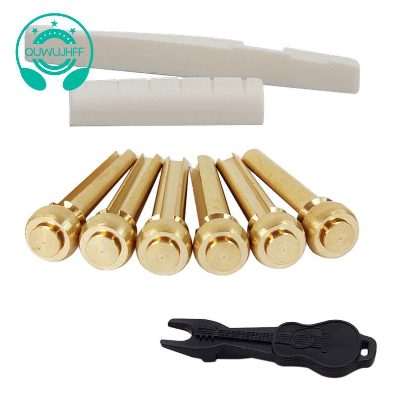 (quwujhff)Acostic Guitar String End Nut Bridge Saddle Abalone Pins Replacements Set (Brass Pins & Bo