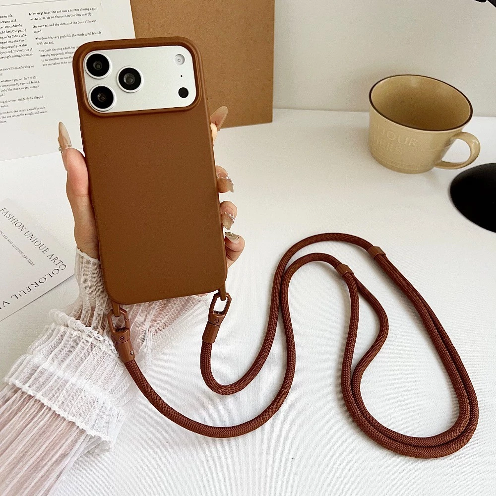 เคสโทรศัพท์ซิลิโคนพร้อมสายคล้องคอCrossbodyแบบปรับได้สําหรับIPhone 17 16 15 13 11 12 13 Pro Max PlusกันกระแทกDrop-proofปกหลัง
