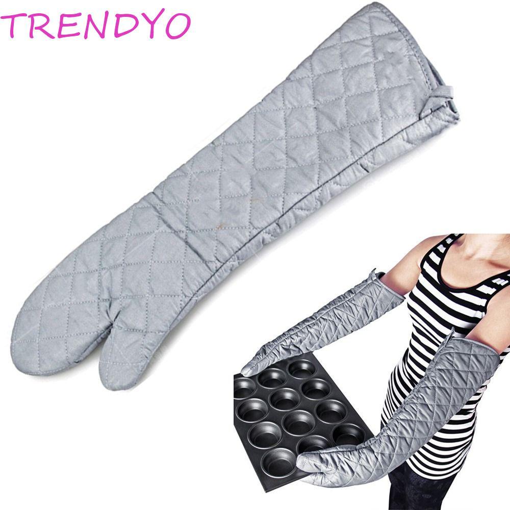 TRENDYO ยาวผ้าฝ้ายเตาอบ Mitts, Anti-scald ทนความร้อนยาวพิเศษถุงมืออบ,ผ้าฝ้ายนุ่มซับมุมข้อมือฉนวนครัวไมโครเวฟ Mittens ไมโครเวฟ