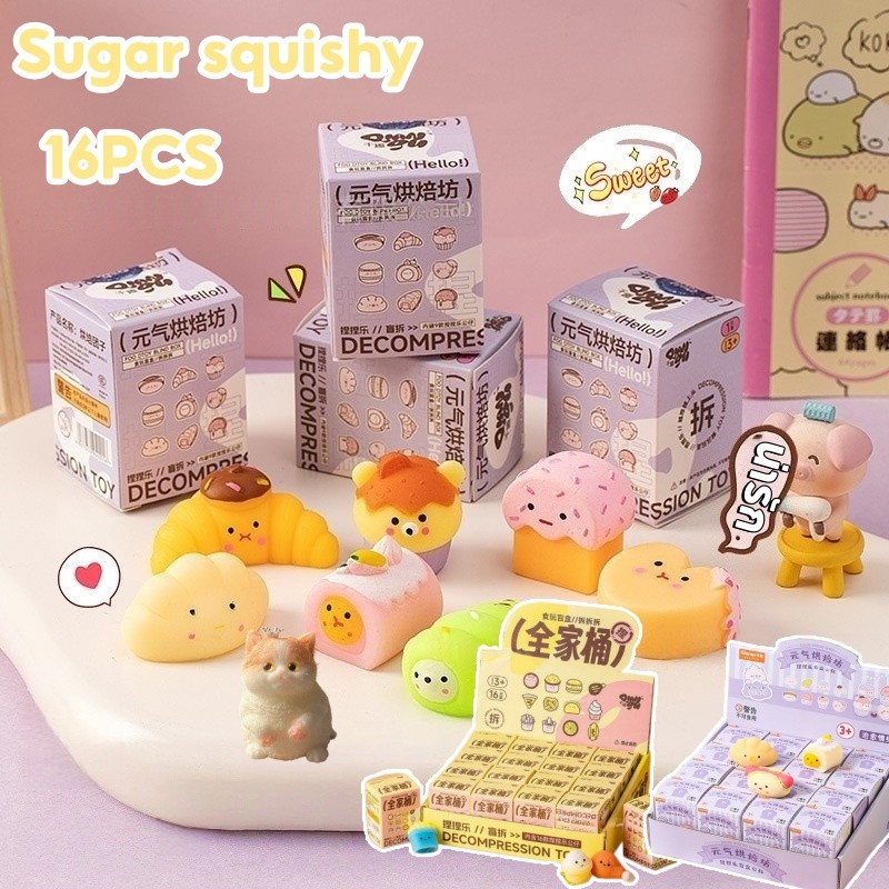 COD squishy สกุชชี่ รวมเซ็ทขนมปังหลากหลาย16pcs รูปร่างของเค้ก ของเล่นเด้งช้า คลายความเครียด