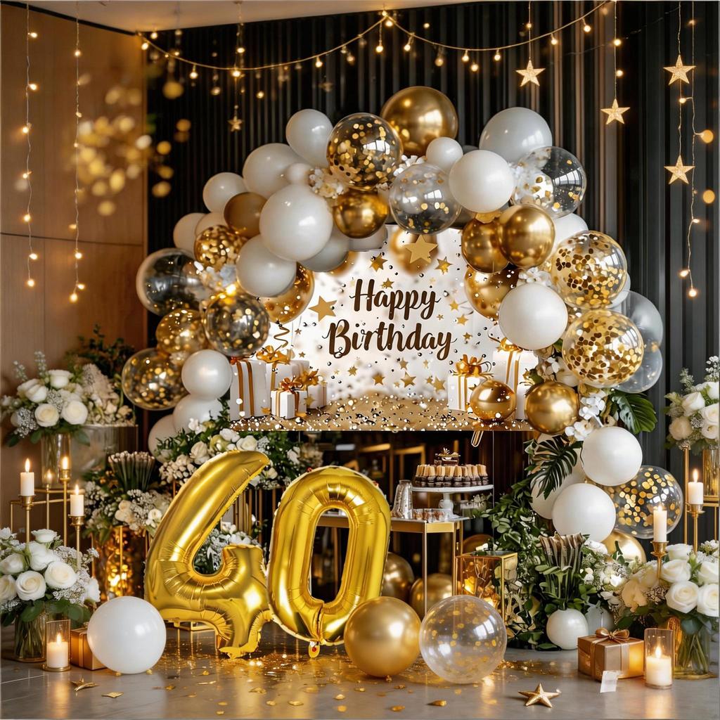 96 ชิ้น/เซ็ต 40th Happy Birthday Party Decor 30th 50th บอลลูนสีขาว Garland Arch ชุดและ 32 นิ้วทองจํา