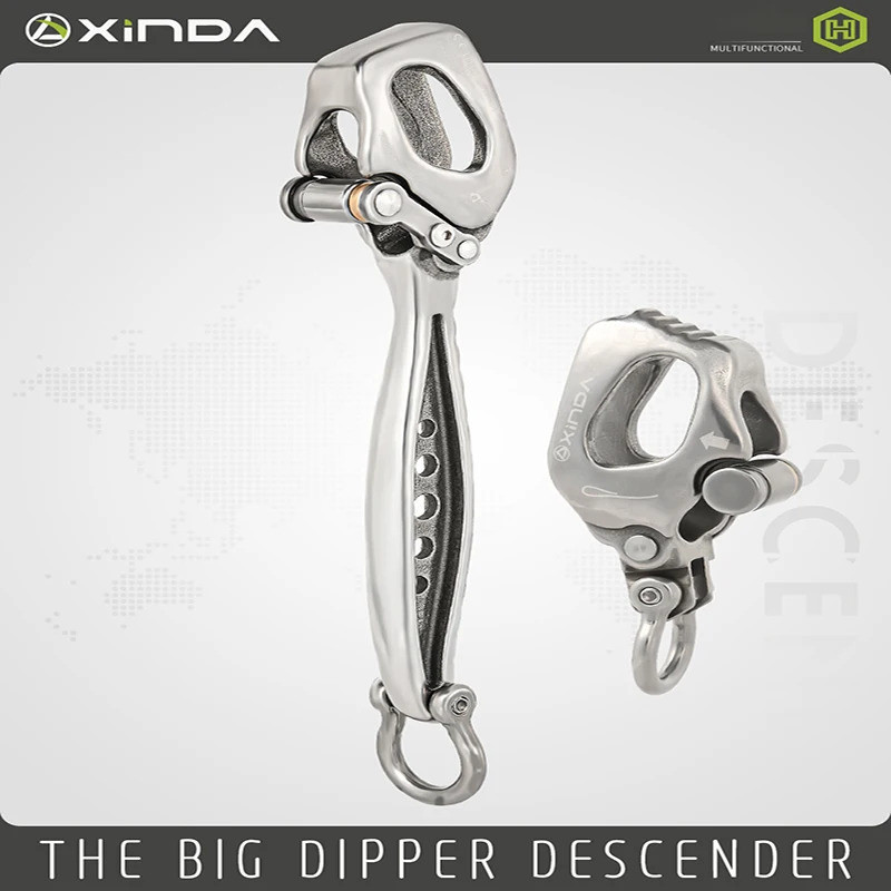 Xinda Climbing Descender สแตนเลส Big Dipper Descender สําหรับทํางานที่ความสูง Rock Climbing Area Res