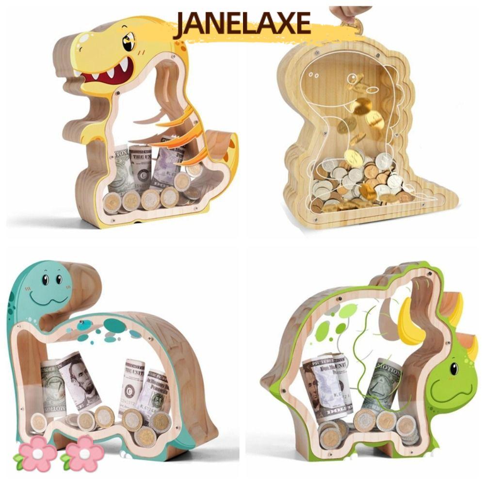 JANELAXE932JN Triceratops กล่องเก็บเหรียญ, การศึกษากระปุกออมสินไดโนเสาร์ไม้โปร่งใส, ทนทานนํากลับมาใช้ใหม่เงินปลอดภัยกล่องเงินของขวัญ