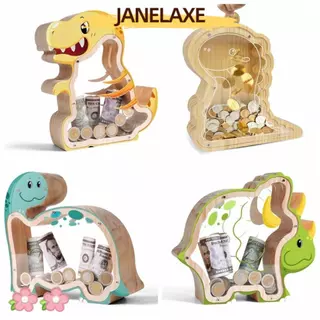 JANELAXE932JN Triceratops กล่องเก็บเหรียญ, การศึกษากระปุกออมสินไดโนเสาร์ไม้โปร่งใส, ทนทานนํากลับมาใช้ใหม่เงินปลอดภัยกล่องเงินของขวัญ