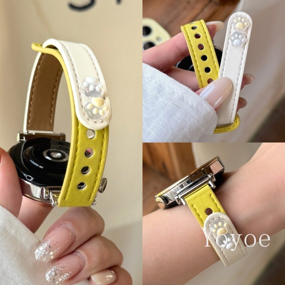 สายนาฬิกาหนังน่ารักสําหรับ Samsung Galaxy Watch 8 7 6 5 4 44 40 มม. FE Pro 4 Classic/active 2 Cats P