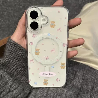 เคสโทรศัพท์แม่เหล็กรูปหมีน่ารัก ใช้ได้กับ iPhone 17/16/15/14 Pro Max/13 Pro/12/11 คุณภาพสูง ป้องกันการตกกระแทกได้ดี