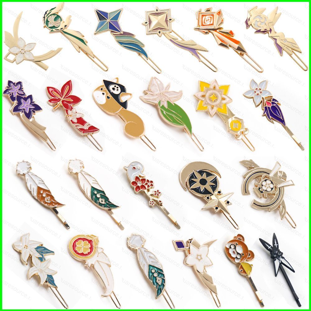 กิ๊บติดผมและผ้าโพกศีรษะ COSPLAY ตัวละคร Genshin Impact รวมถึง Barbatos, Hu Tao, และ Keqing