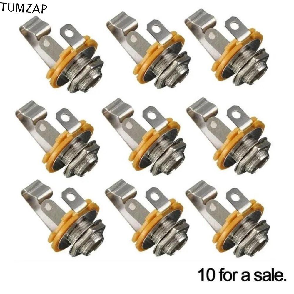 TUMZAP 10 ชิ้นกีตาร์ไฟฟ้าอินพุตแจ็ค, 1/4 "(6.35 มม.) Chrome Nut กีตาร์ Mono Jack Socket, เครื่องซักผ้าการเชื่อมต่อ Hole หญิง Mono Channel Guitar Pickup Output Jack Audio