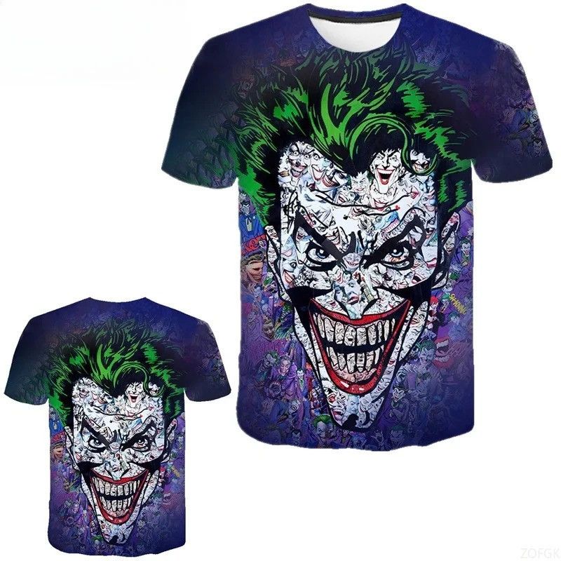 Joker 3D พิมพ์สีดําผู้ชายเสื้อยืด Joker ผู้ชายลําลองหลวมรอบคอแขนสั้น
