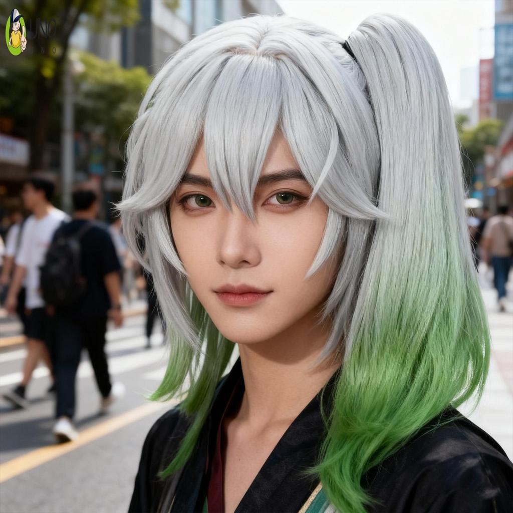 วิกผมซิลิโคนคุณภาพสูง Nahida สีเขียว สำหรับคอสเพลย์และเครื่องแต่งกายตัวละคร