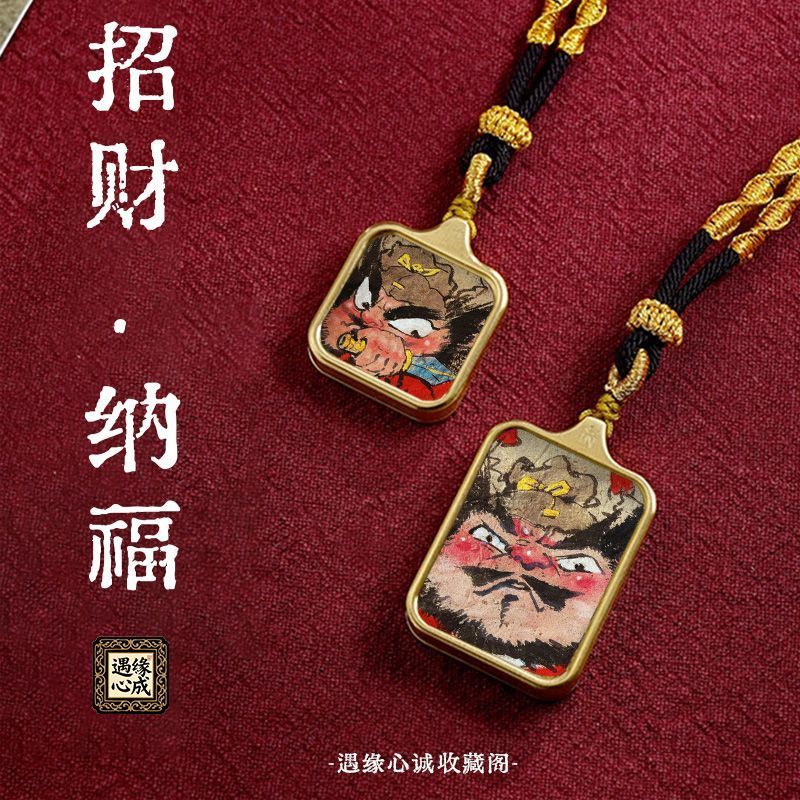 จี้สันติภาพประณีต Tangka Zhongkui ส퀘어 ทำจากไทเทเนียมเคลือบเงินทอง หมายเลข 260312