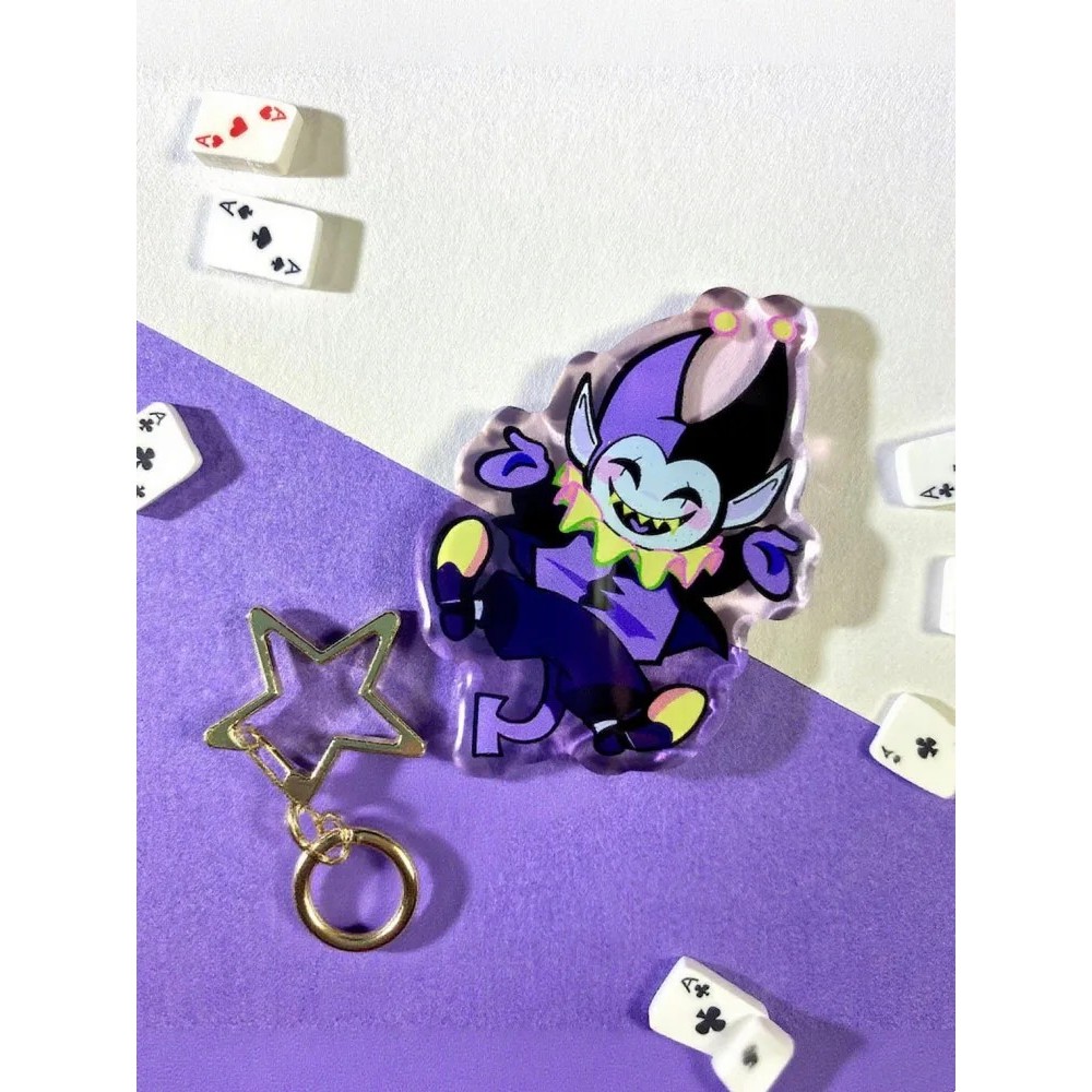 Jevil game พวงกุญแจ Deltarune Acrylic Epoxy หุ้มด้วยกลิตเตอร์ ตกแต่ง พวงกุญแจโมเดลตัวละครเกม Deltaru