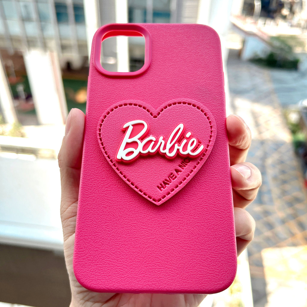 TPU Litchi Texture เคสโทรศัพท์นุ่ม DIY หนังหัวใจและซิลิโคนตุ๊กตาบาร์บี้สําหรับ iPhone 17 Air 16 15 14 13 12 11 Pro Max XsMax XR X Xs 7 8 Plus 11pro เคสโทรศัพท์