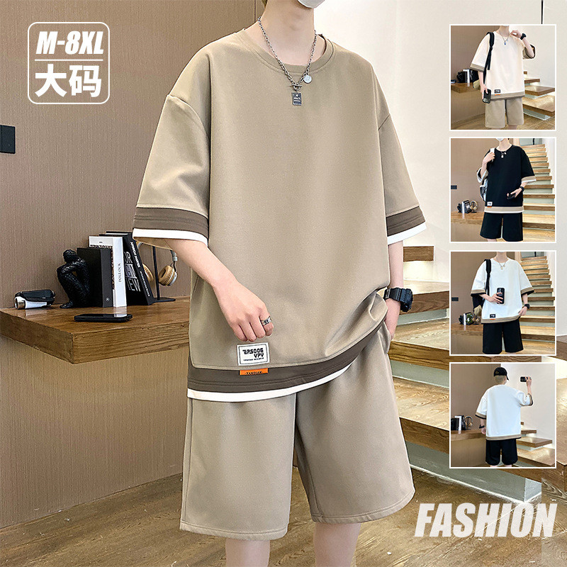 YPY-8817+K055 ฤดูร้อน Color-Blocking เย็บปลอมสองชิ้นสูทผู้ชายหลวมสบายๆกีฬา YPY-8817 K055 ฤดูร้อน2026