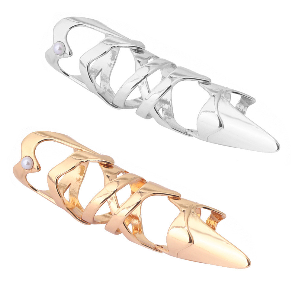 Spot Goods#Fashionable Punk Style Armor Ring with Pearl Claw Knuckle Finger Ring, Creative Mechanica