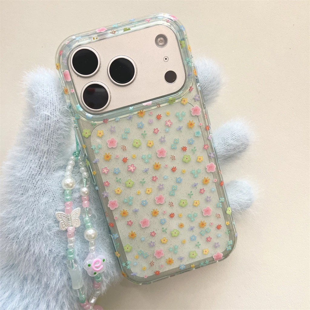 สําหรับ iphone Case 17 Pro Max 16 Pro Max 15 Pro Max เคสโทรศัพท์ลายดอกไม้สีเขียวโปร่งแสง