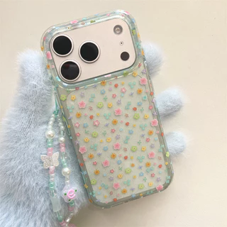สําหรับ iphone Case 17 Pro Max 16 Pro Max 15 Pro Max เคสโทรศัพท์ลายดอกไม้สีเขียวโปร่งแสง