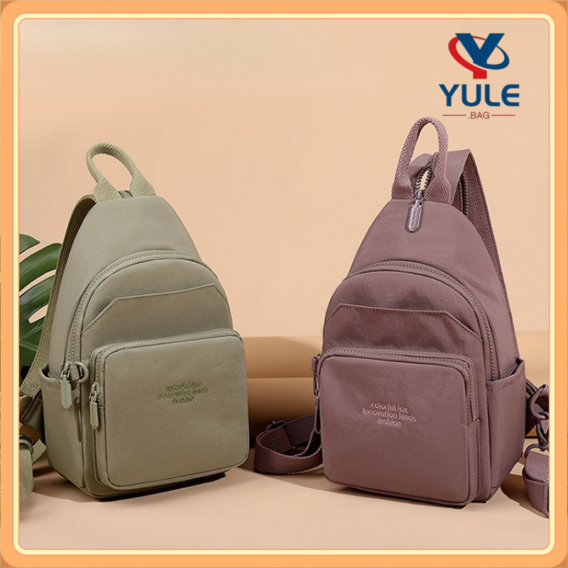 YULE.BAG กระเป๋าสะพายหลังเดี่ยวสำหรับสุภาพสตรี 2 ใน 1 แฟชั่นสบาย ๆ หลายช่องพร้อมซิปกระเป๋าไนลอนขนาดเล็ก