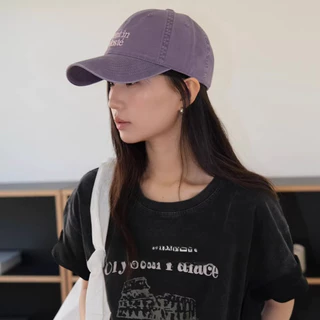 เกาหลีสีม่วงผ้าฝ้ายนุ่มด้านบนหมวกเบสบอลผู้หญิงจดหมายสบายๆฤดูร้อน สแน็ปแบ็ค หมวกกันแดด