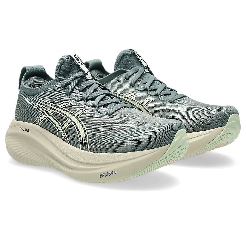 ASICS Gel-Nimbus 27 (D Wide) รองเท้าวิ่งผู้หญิงใน Monument Blue/Whisper Green ZJZX
