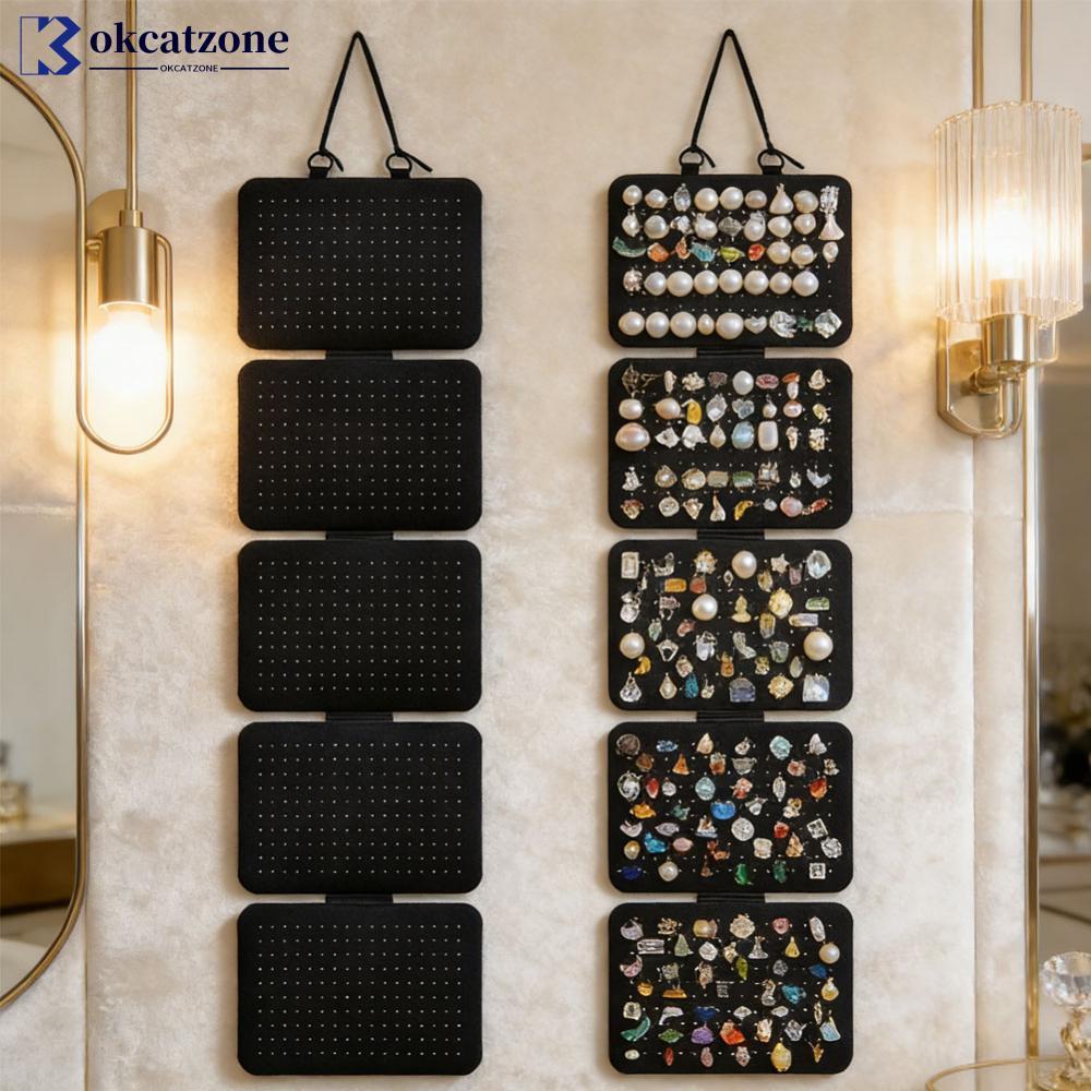 OKCATZONE พับ Felt เครื่องประดับแขวนผนัง 5 ชั้นต่างหูสร้อยคอเข็มกลัด Pin Badge ผู้ถือจอแสดงผล B8W5