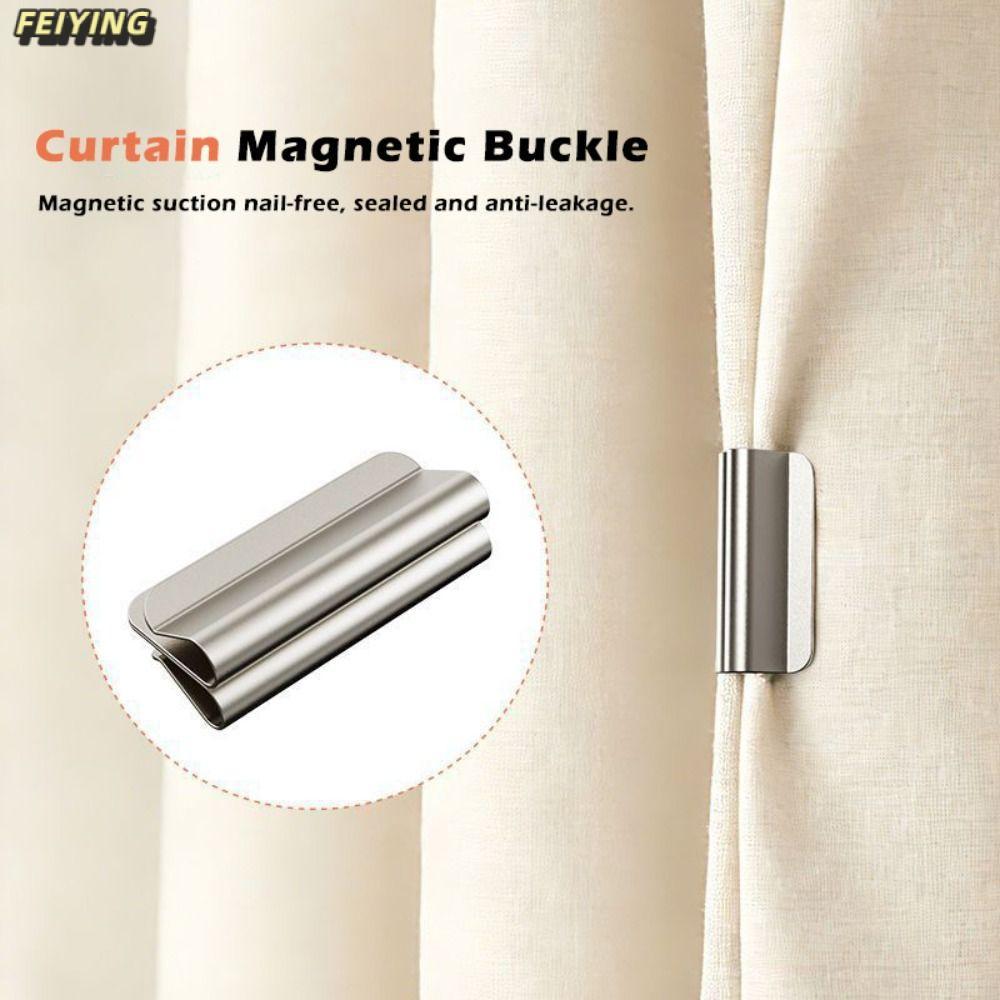 FEIYING เฟยอิง 1คู่คลิปปิดม่าน, หัวเข็มขัดยึดม่านโลหะที่ถอดออกได้, คลิปม่านดึงดูดแม่เหล็กโฮมออฟฟิศ