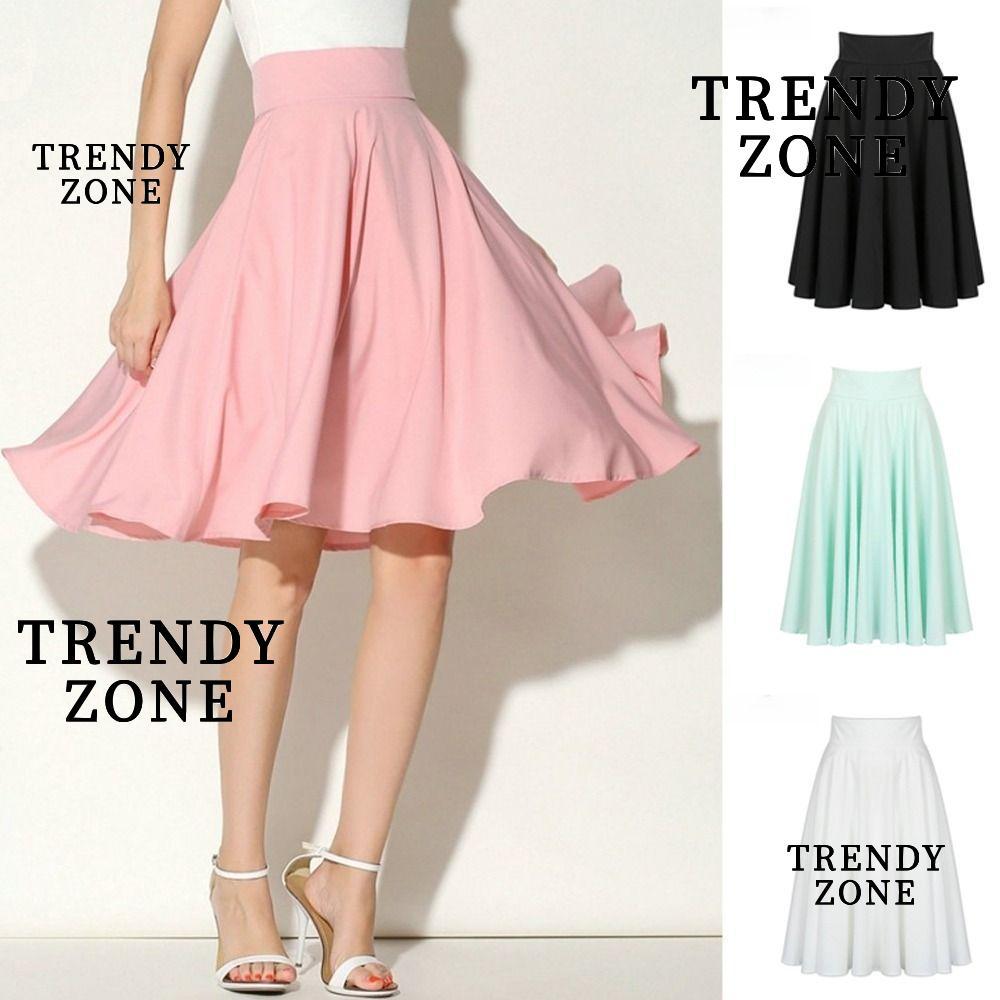 YZONE กระโปรงยาวกลางเอวสูง สไตล์โบฮีเมียนสีทึบ สำหรับใส่ลำลอง