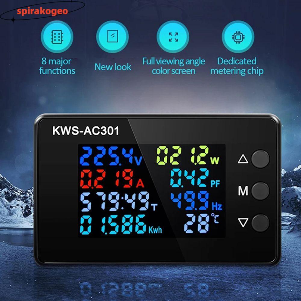 SPIRAKOGEO AC Wattmeter KWS-AC301 0-100A Dedicated Chip Power Detector 8 in 1