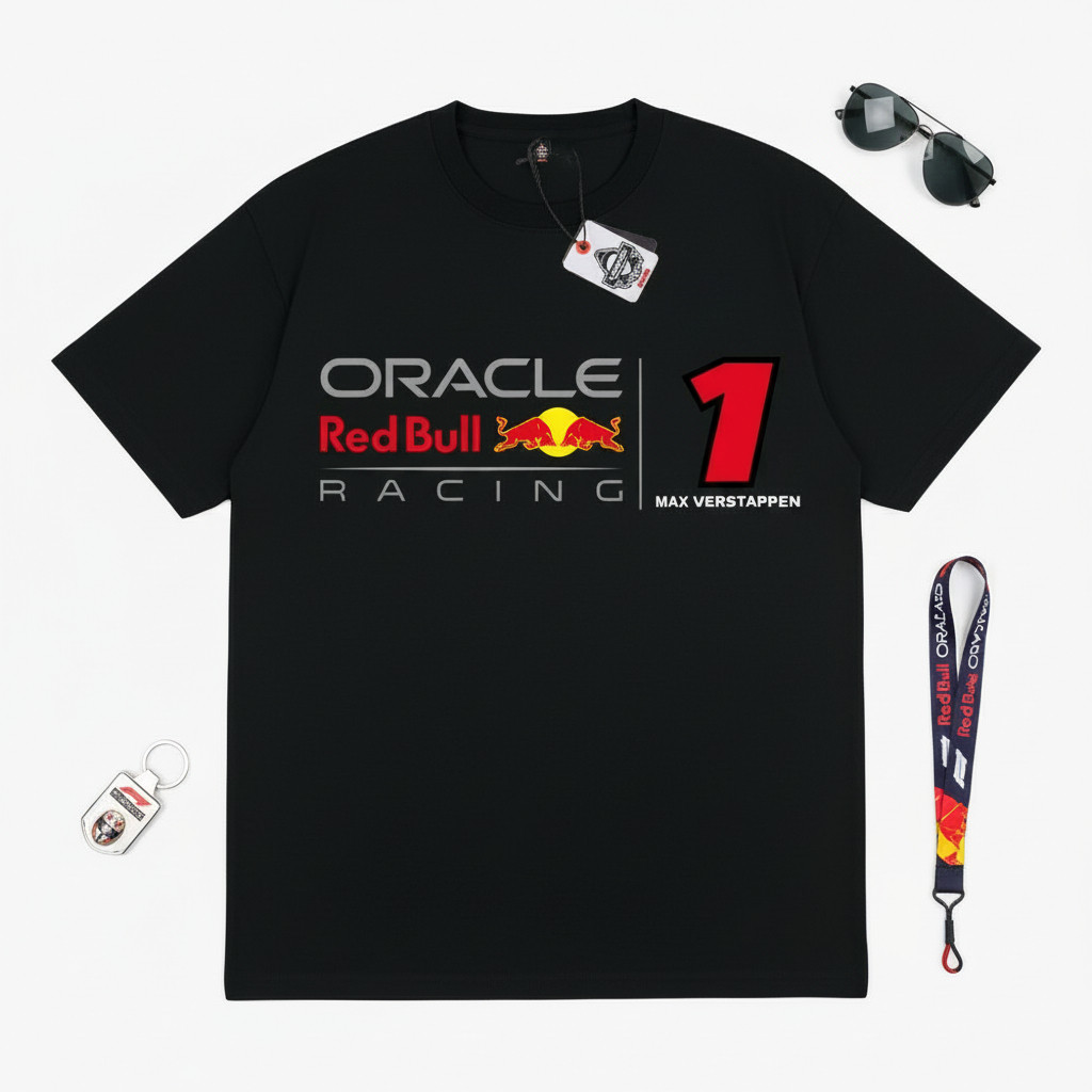 Red Bull classic เสื้อยืดแขนสั้นผ้าฝ้ายคอกลมตัวอักษร Red Bull เสื้อยืดพิมพ์ลาย 1st