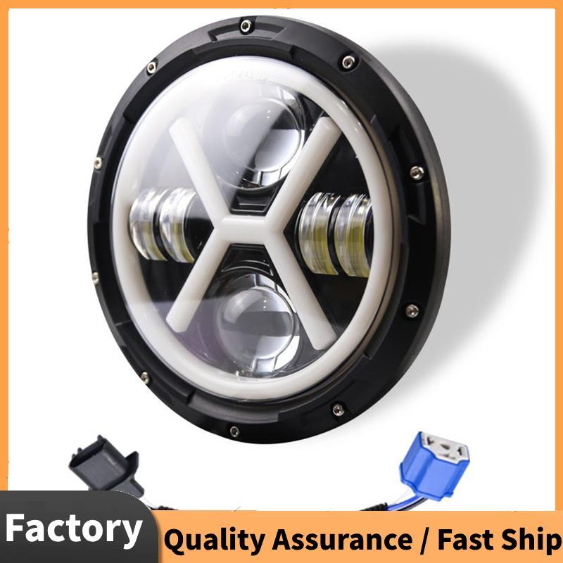 500W 7 นิ้วรอบ Angel Eye LED ไฟหน้า 30000LM พร้อม Hi/Lo Beam DRL Amber แหวนสําหรับ JK TJ LJ