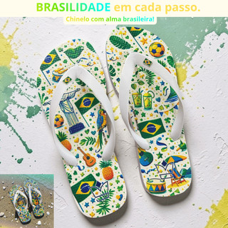 Chinelo Estampa Brasil Praia Verão Copa Caipirinha Conforto Total