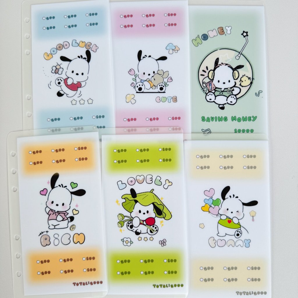 น่ารัก Pacha Dog A6 Money Bag pochacco Money Challenge A6 Loose-leaf Bag กระเป๋าใส่เหรียญ Macaron St