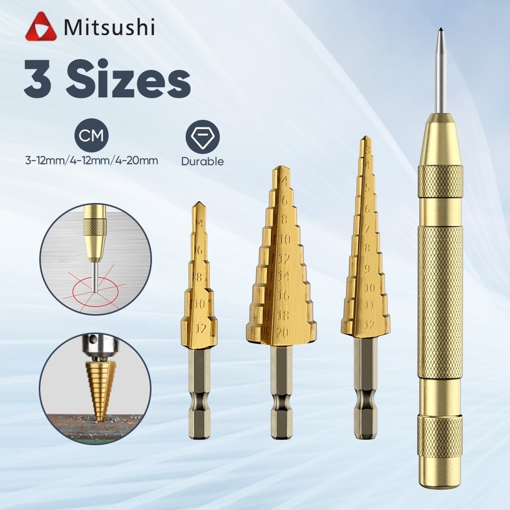 Mitsushi ดอกสว่าน ทรงเจดีย์ ชุดดอกสว่านเจดีย์ เดอกสเต็ป จาะขยาย คว้านรู เคลือบไทเทเนี่ยม ดอกเจดีย์เจาะขยายรู