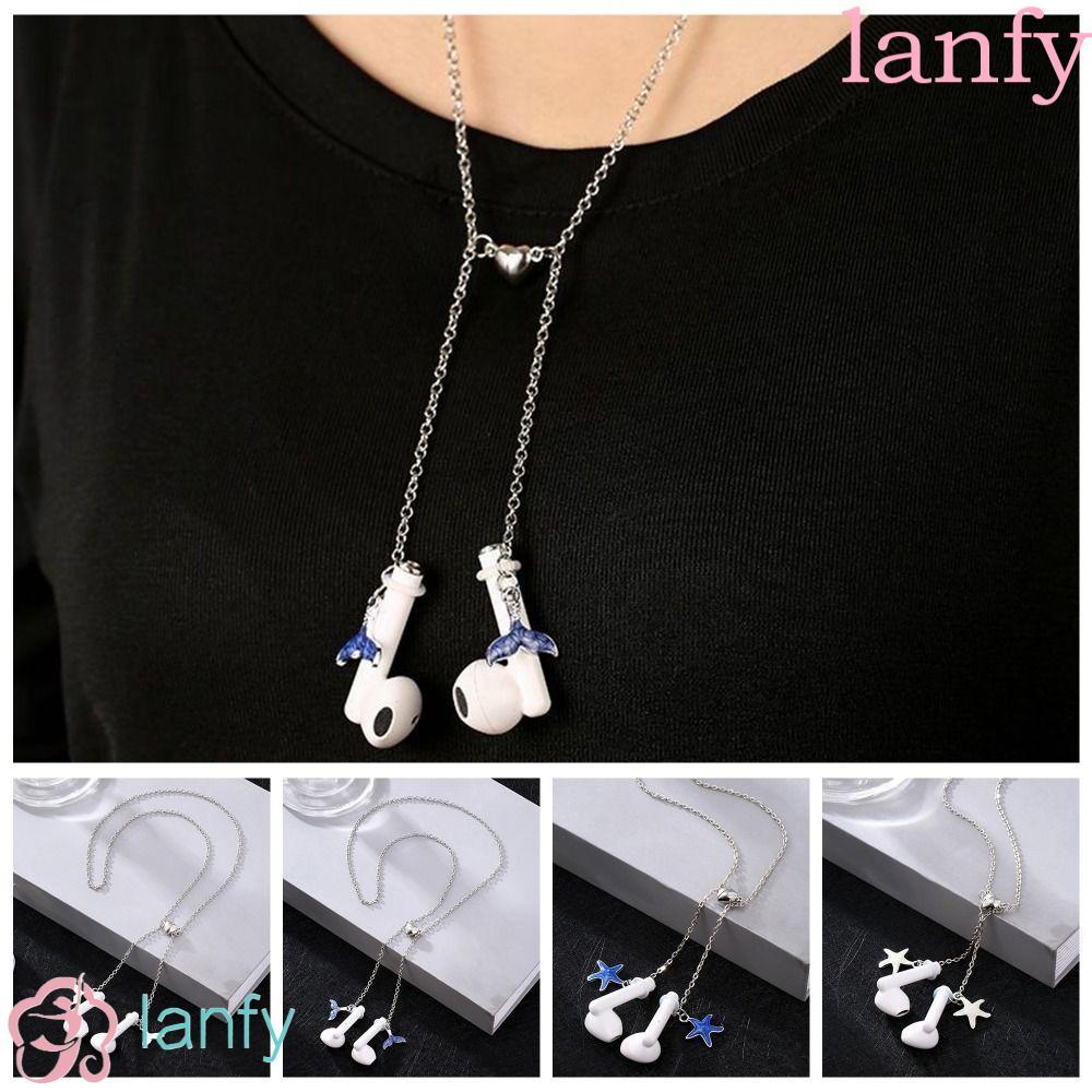 แลนฟี่ ปลาดาวป้องกันการสูญหายหูฟังโซ่,โลหะผสมสังกะสีผู้ถือคลิปบลูทูธหูฟังผู้ถือ,หูฟังเชือกเส้นเล็กป้องกันโซ่หูแขวนปลาวาฬหางหูฟังสร้อยคอสาวของขวัญ