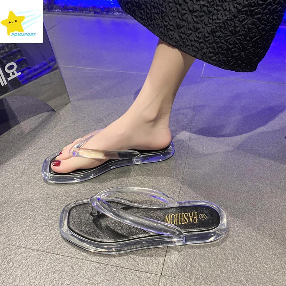 POLOSPORT Flip Flops รองเท้าแตะ,โปร่งใส Anti Slip Flats รองเท้า,All Match PVC Beachwear Out Wear Pla