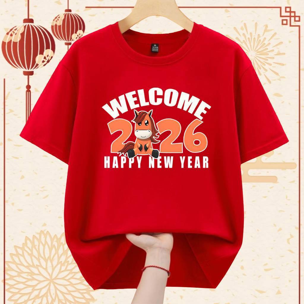 CODBaju 2026 CNY New Year of Horse Printing Women Men Casual Loose Round Neck Short Sleeve T-Shirt#2