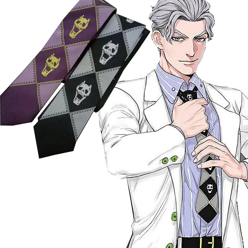 อะนิเมะ JOJO Tie Kira Yoshikage Bizarre Adventure Skull สีดําสีม่วงสีเขียวผู้ชาย Hand Tie 26328LD