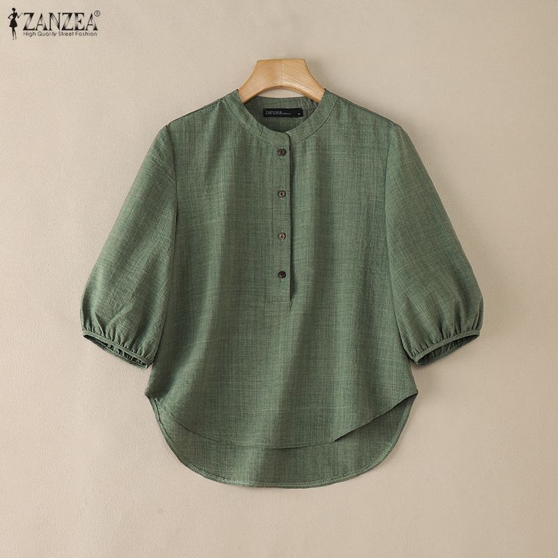 ZANZEA แซนเดลสไตล์เกาหลีสำหรับผู้หญิง ปก3/4 เปิดไหล่ ใส่สบายทุกวัน — صورة 4